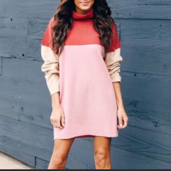 VICI color block cowl neck sweater dresss - Picture 2 of 10